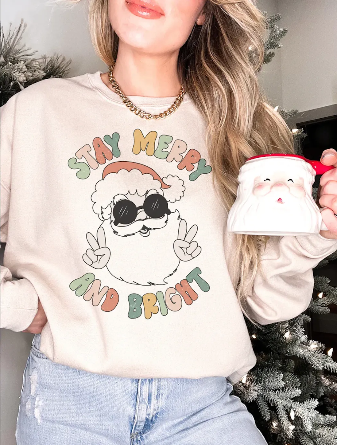 Gildan or Bella Canvas Hippie Santa - Stay Merry and Bright Christmas - Youth and Adult Sizes