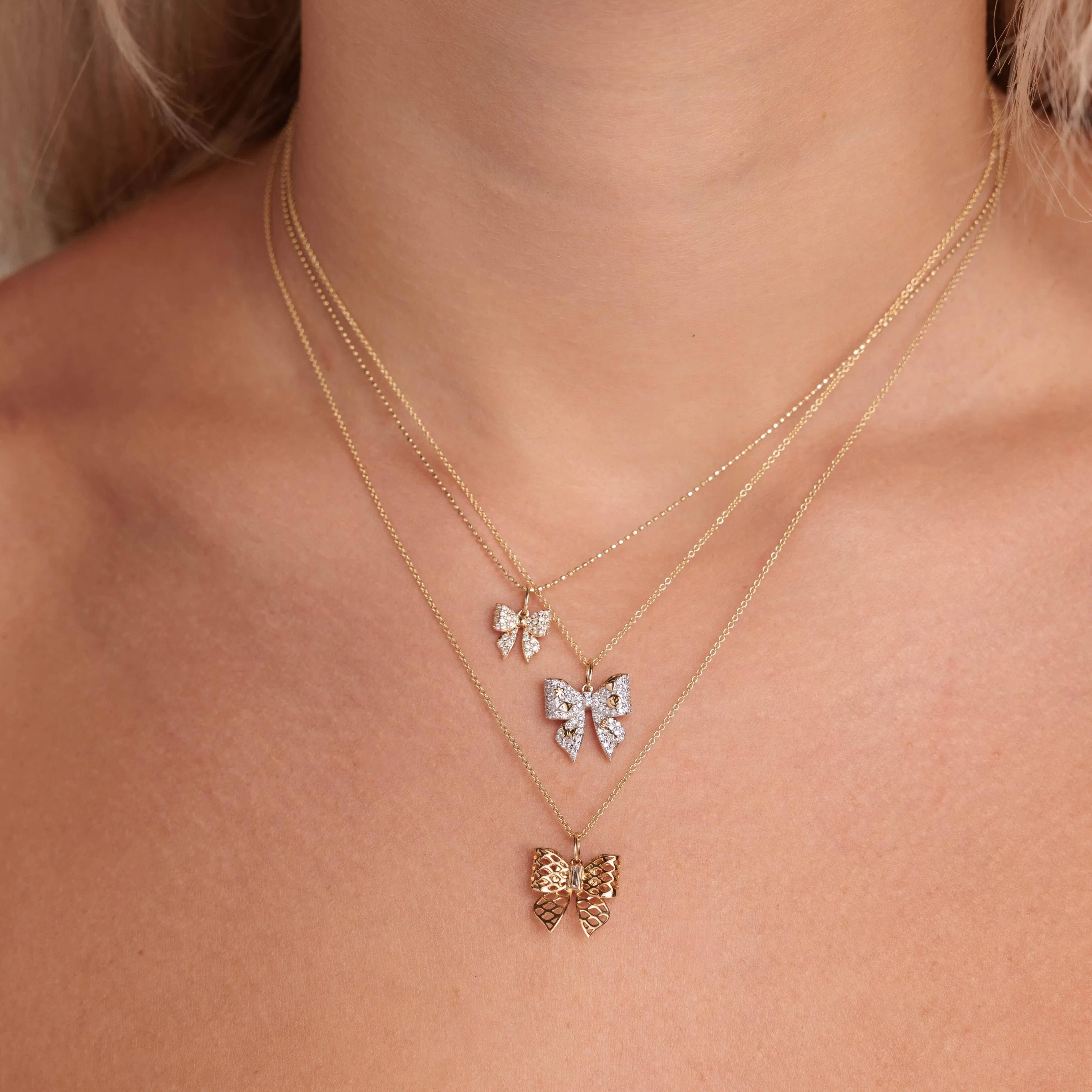 Gold & Diamond Fishnet Bow Charm