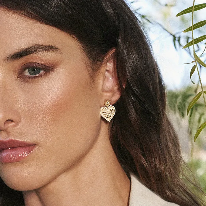 Gold & Diamond Heart Tricon Drop Earrings
