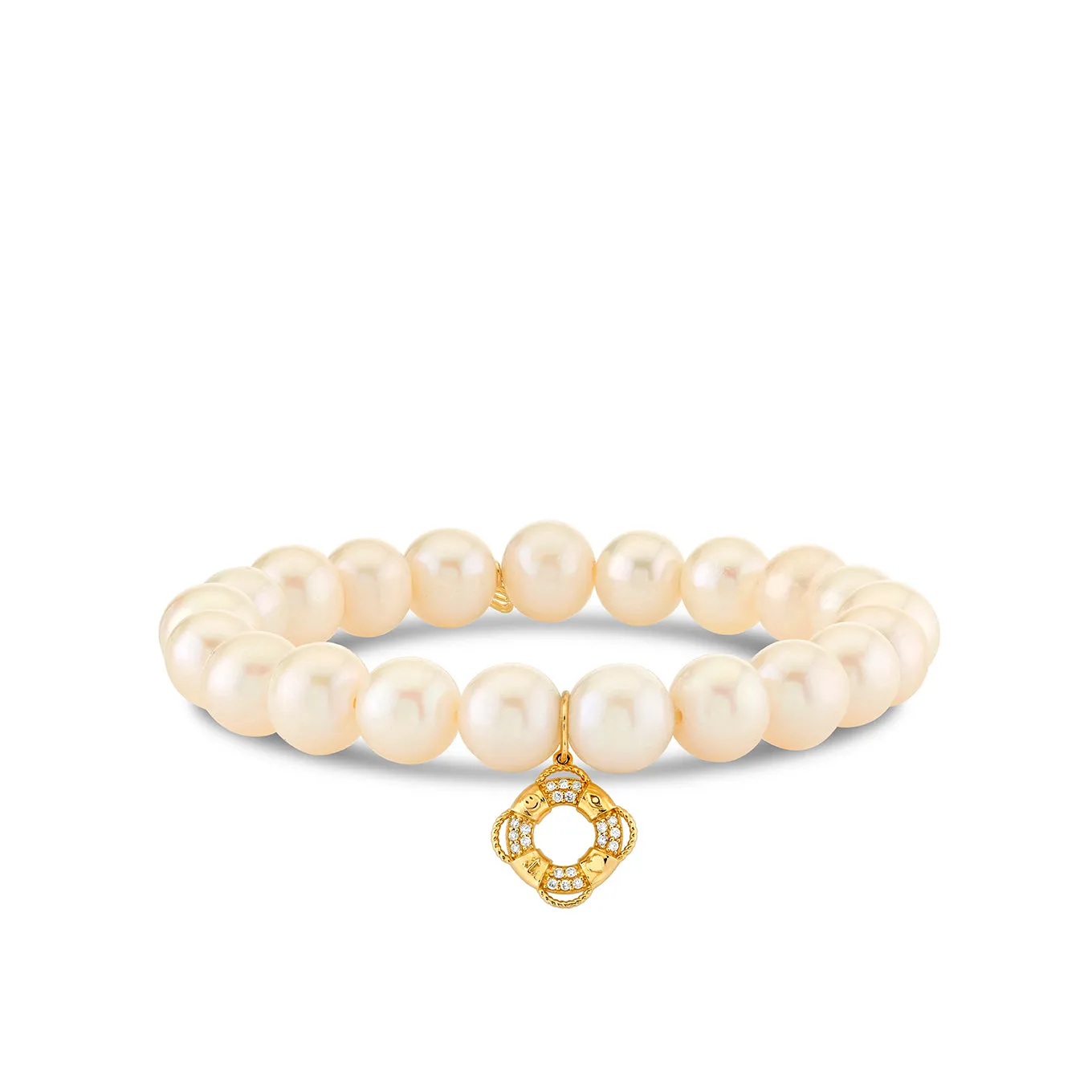 Gold & Diamond Icon Lifesaver on Pearls