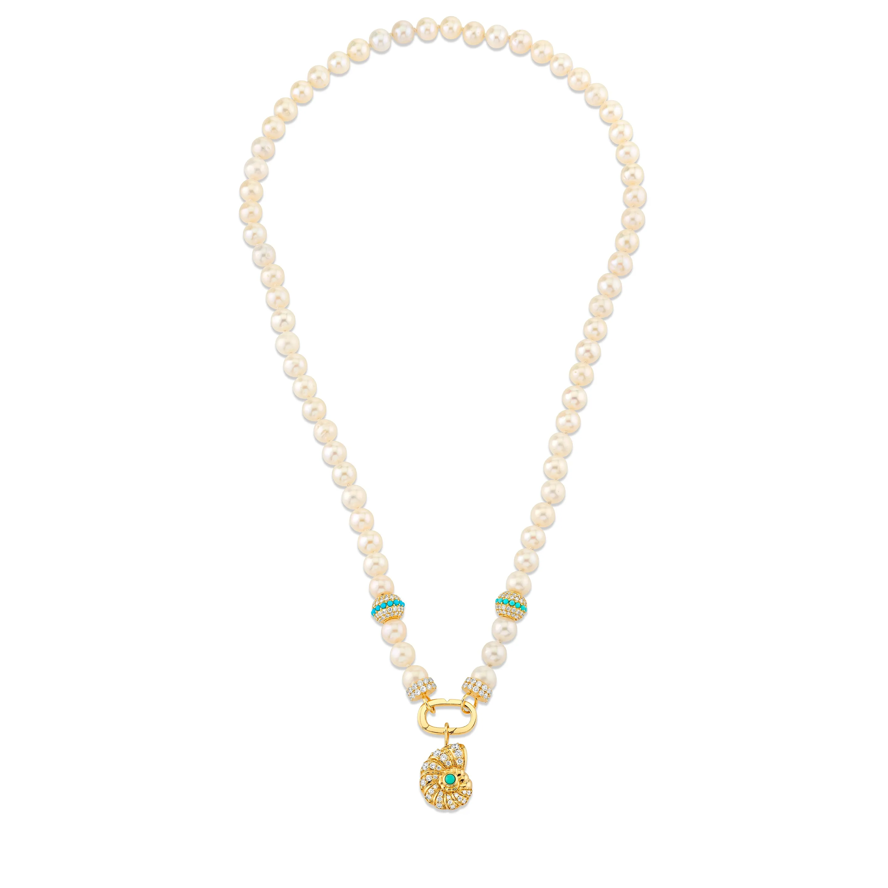 Gold & Diamond Nautilus Shell Pearl Necklace