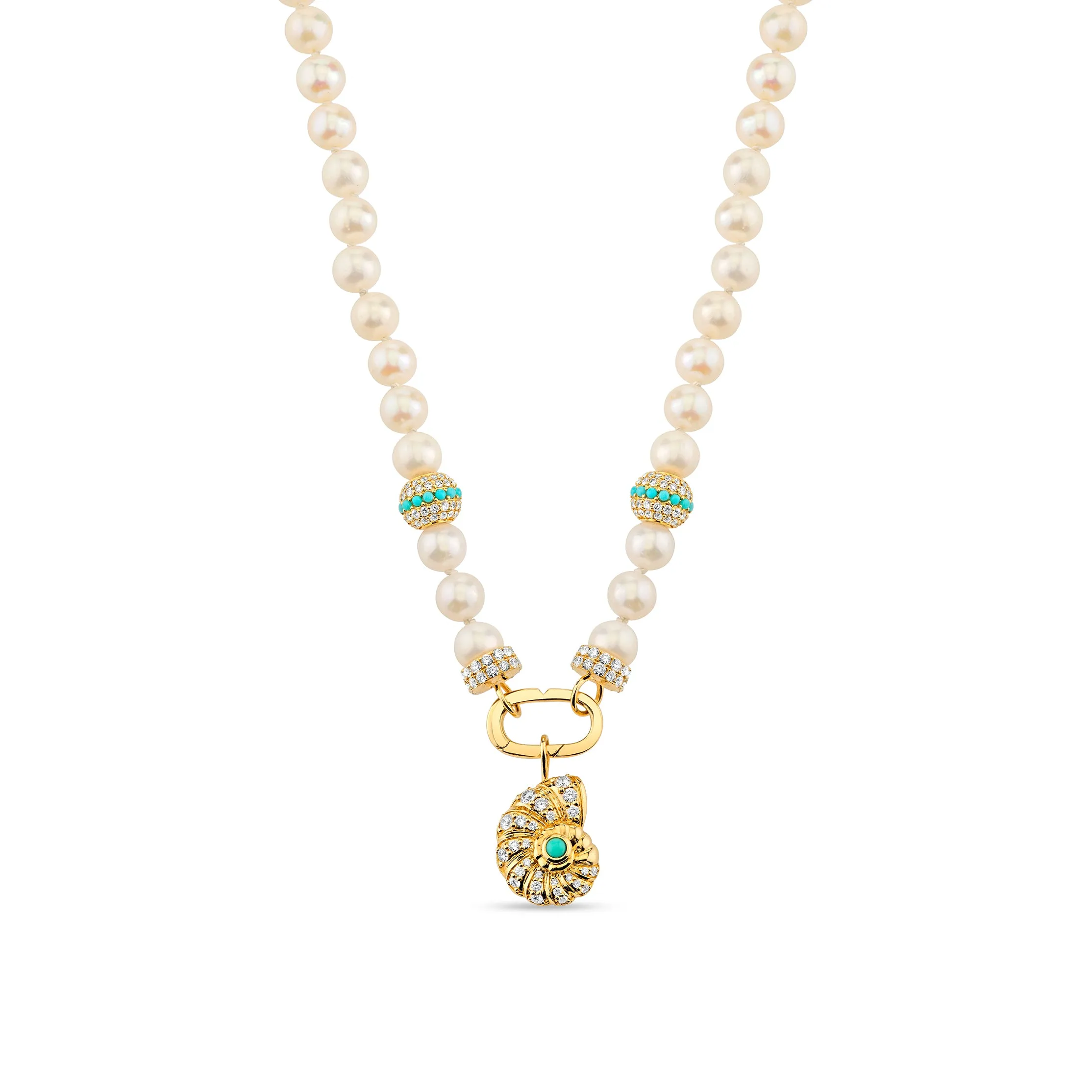 Gold & Diamond Nautilus Shell Pearl Necklace