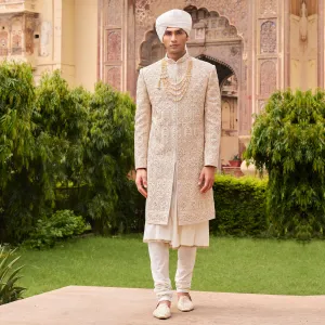 Gold Floral ThreadWork Sherwani for Groom