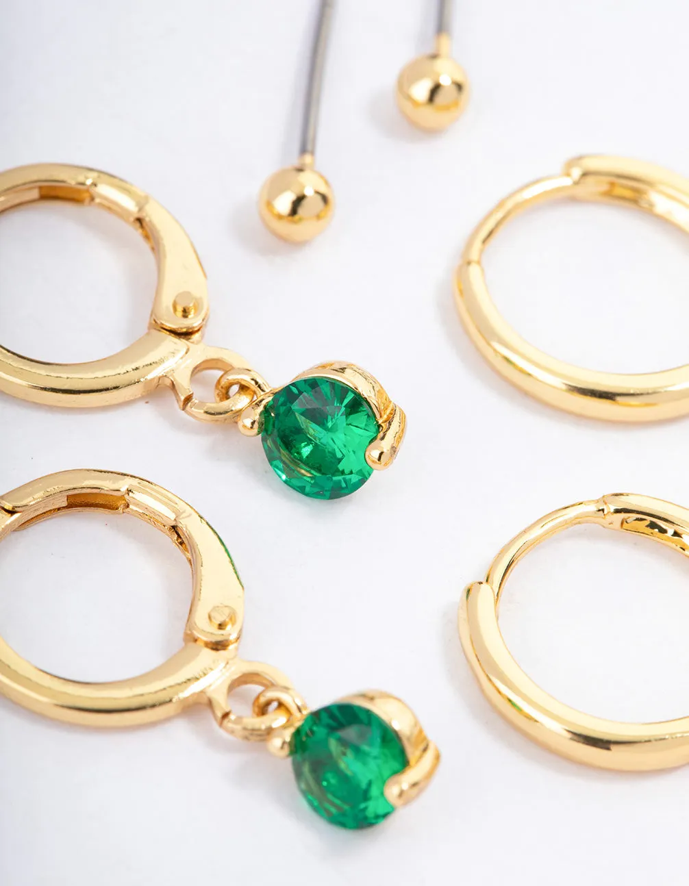 Gold Plated Brass Cubic Zirconia Round Cut Huggie Earrings Pack