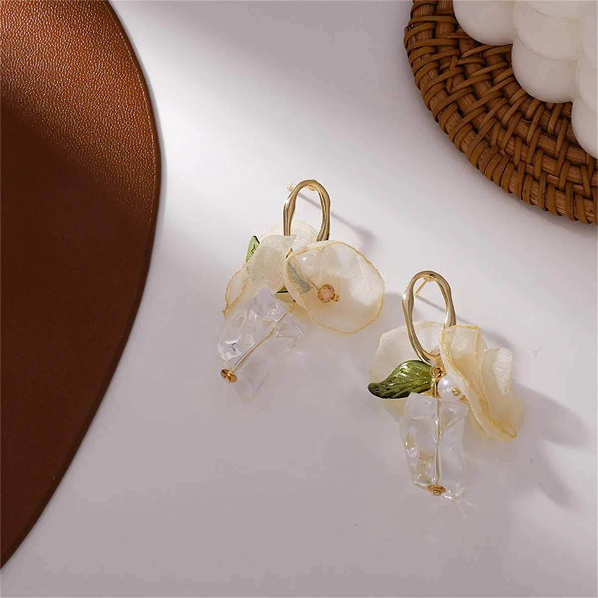 Green Acrylic & Pearl Resin 18K Gold-Plated Leaf Drop Earrings