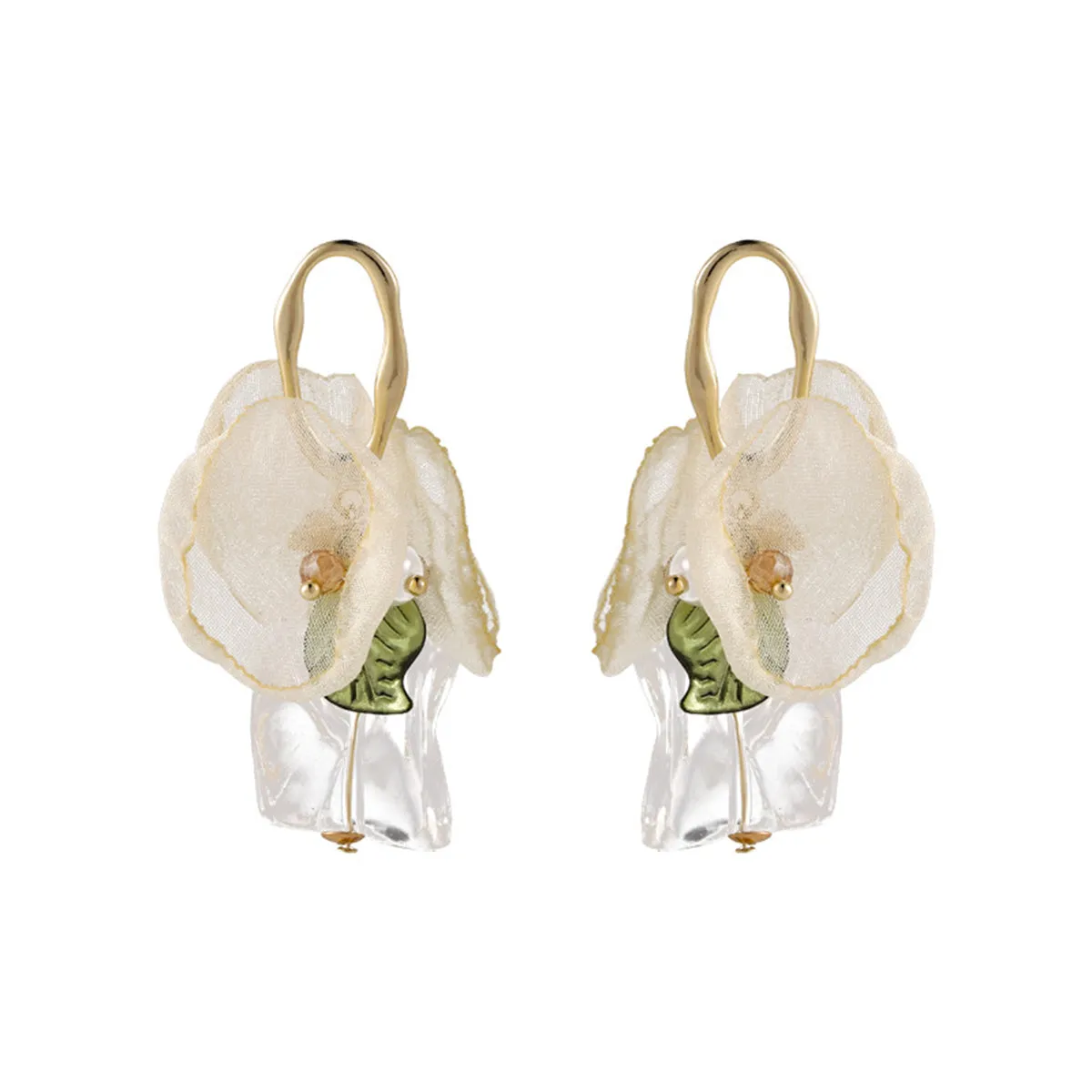 Green Acrylic & Pearl Resin 18K Gold-Plated Leaf Drop Earrings
