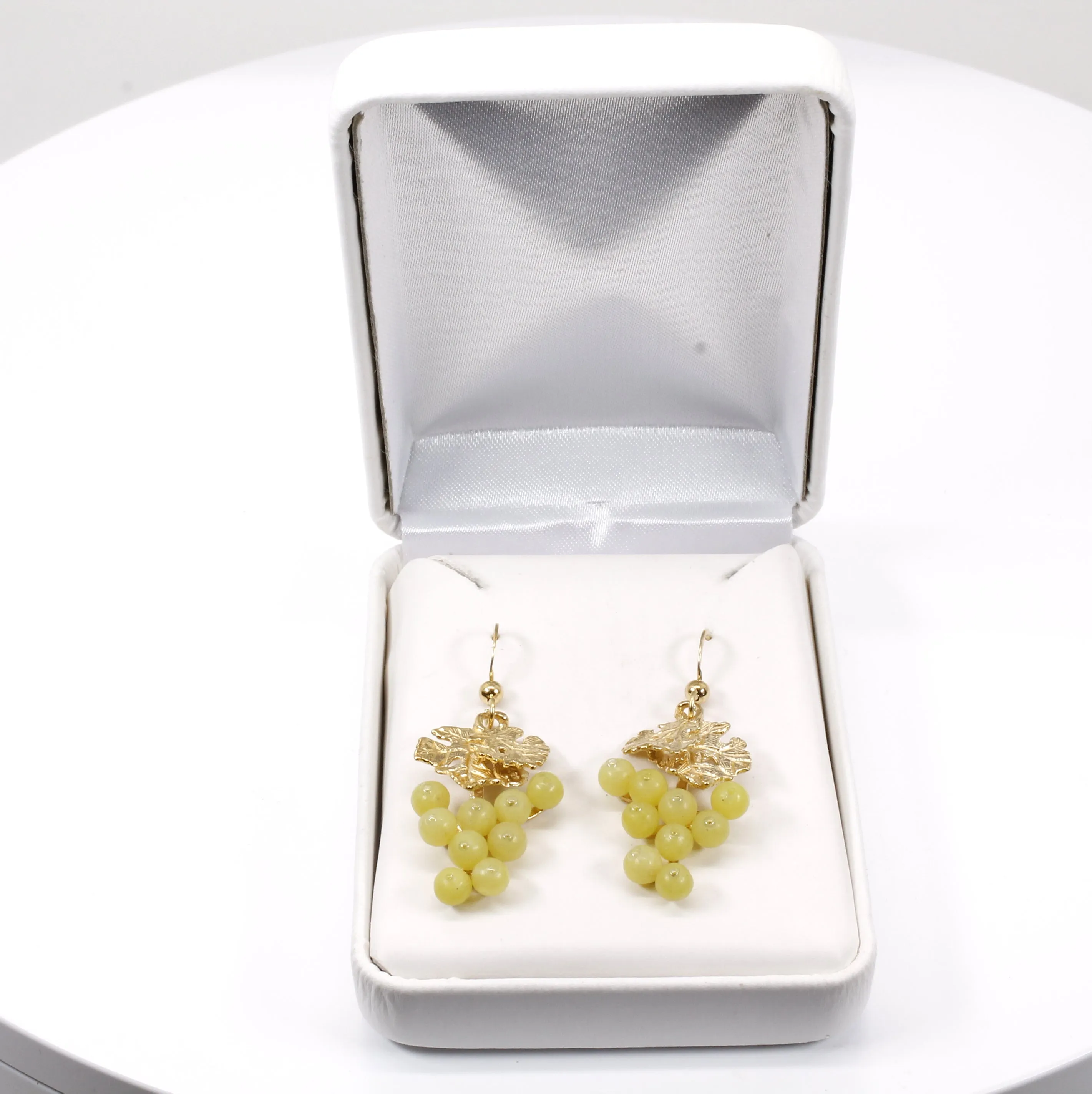 Green Jade Grape Cluster Earrings made in 14kt gold vermeil for wine lover gift
