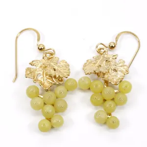 Green Jade Grape Cluster Earrings made in 14kt gold vermeil for wine lover gift