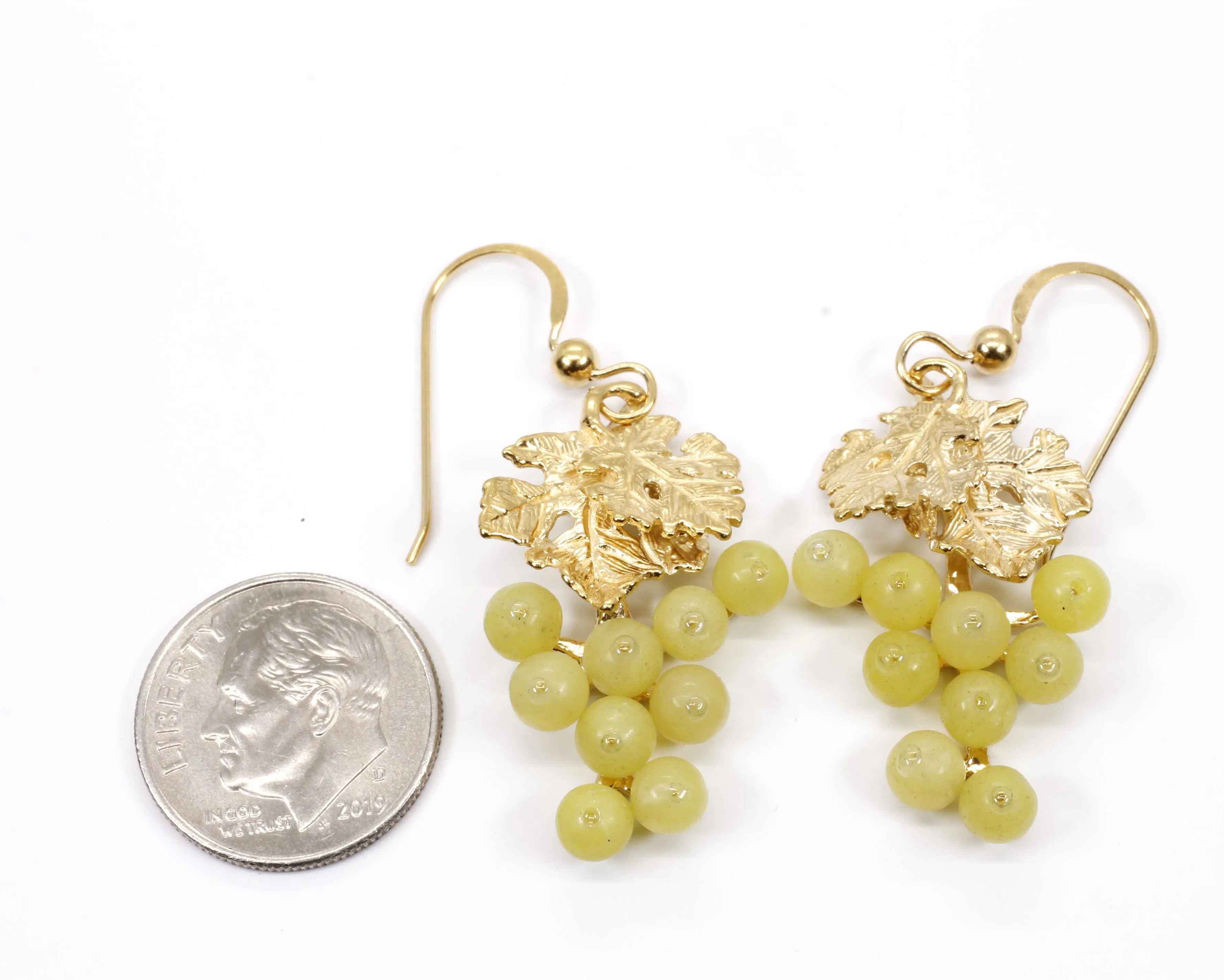Green Jade Grape Cluster Earrings made in 14kt gold vermeil for wine lover gift