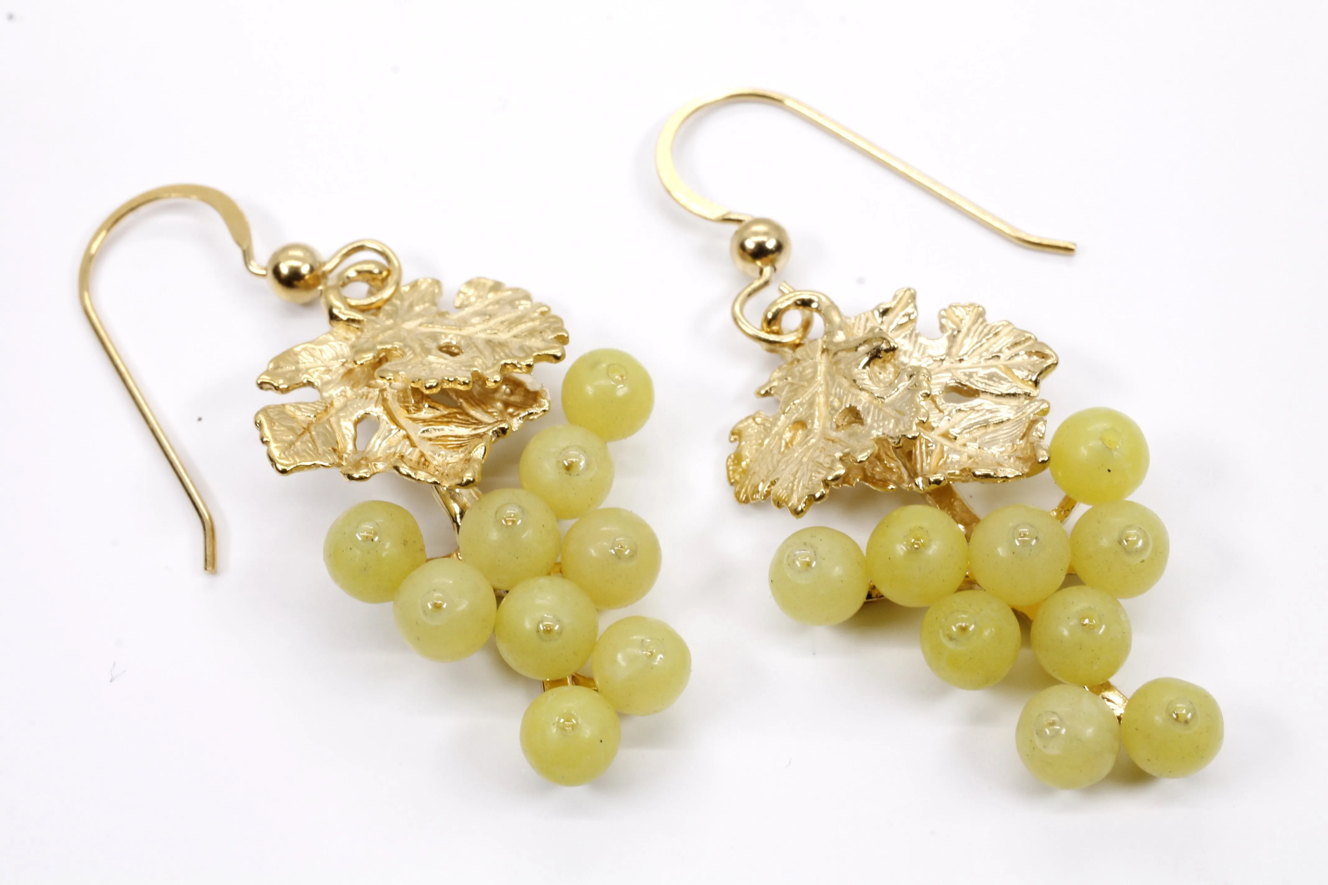 Green Jade Grape Cluster Earrings made in 14kt gold vermeil for wine lover gift