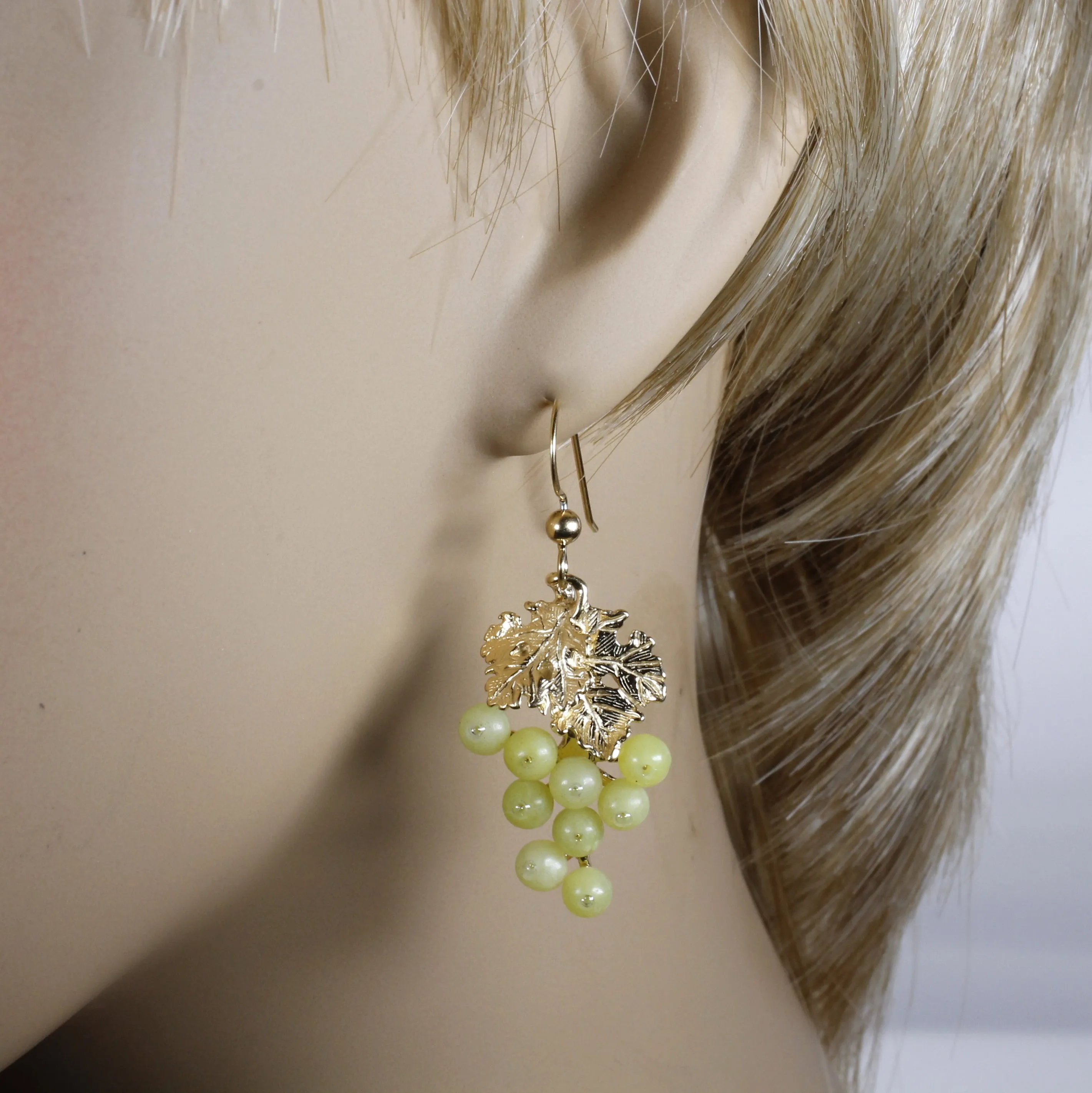 Green Jade Grape Cluster Earrings made in 14kt gold vermeil for wine lover gift