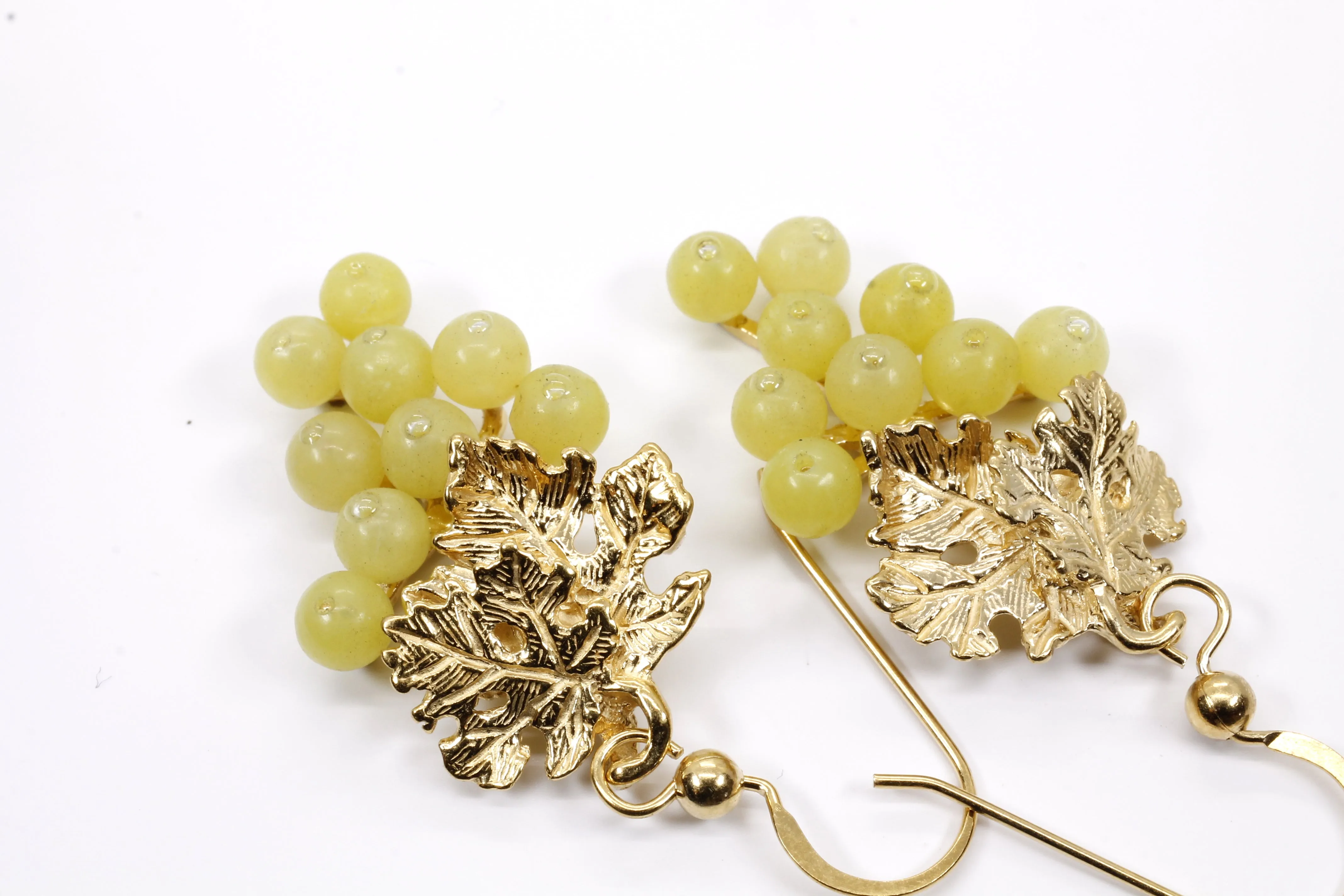 Green Jade Grape Cluster Earrings made in 14kt gold vermeil for wine lover gift