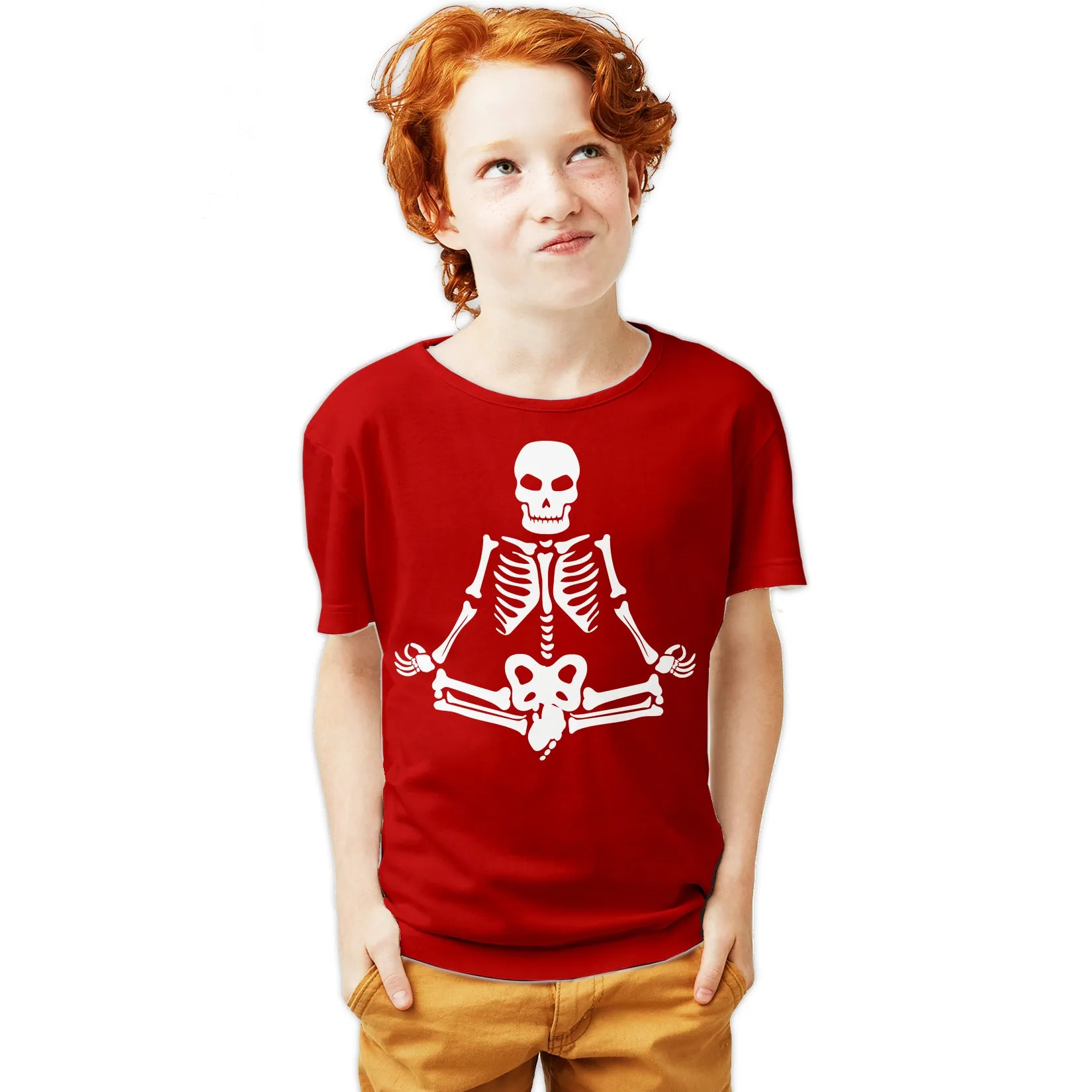 Halloween Day Of The Dead Namaste Lotus Skeleton Stencil Official Youth T-shirt