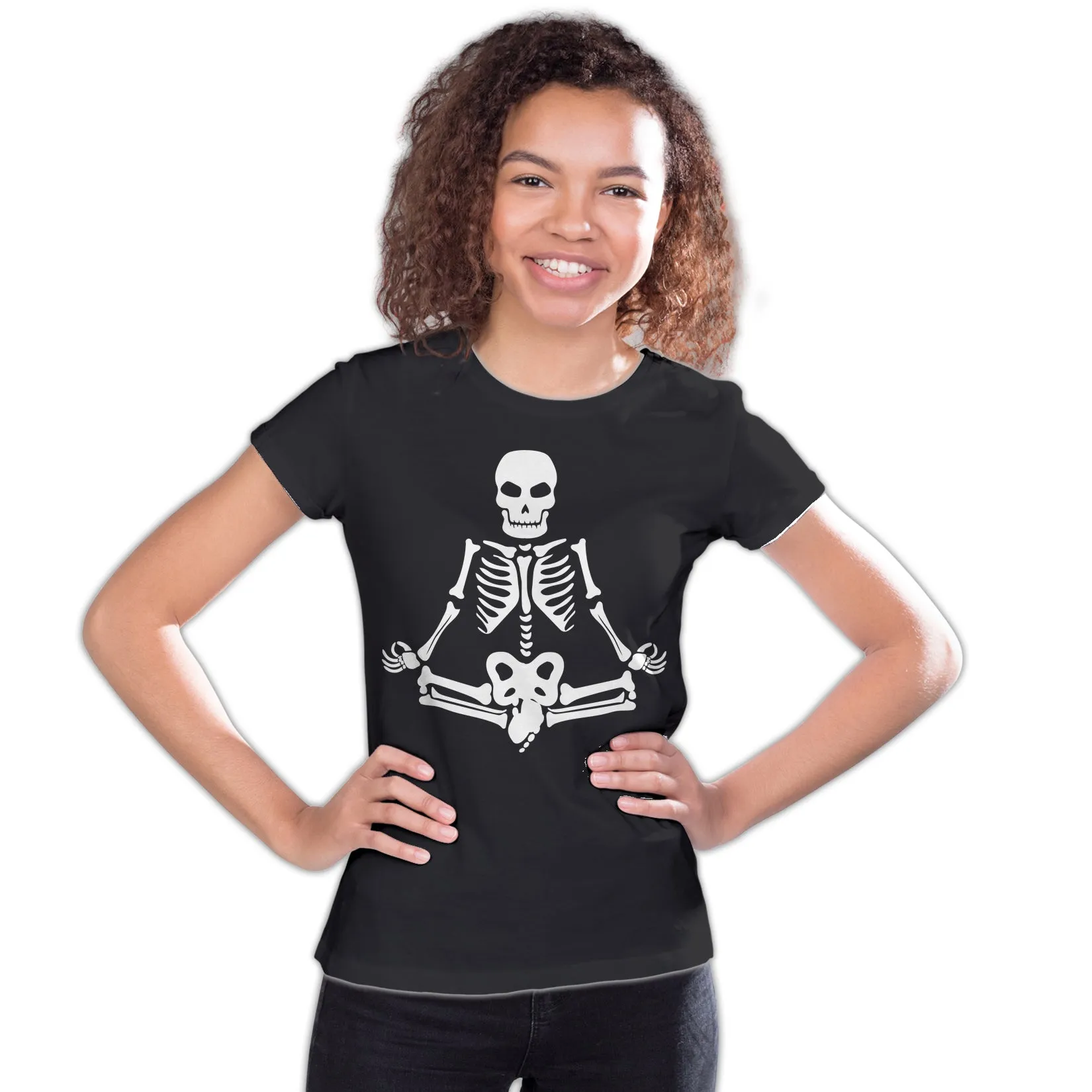 Halloween Day Of The Dead Namaste Lotus Skeleton Stencil Official Youth T-shirt