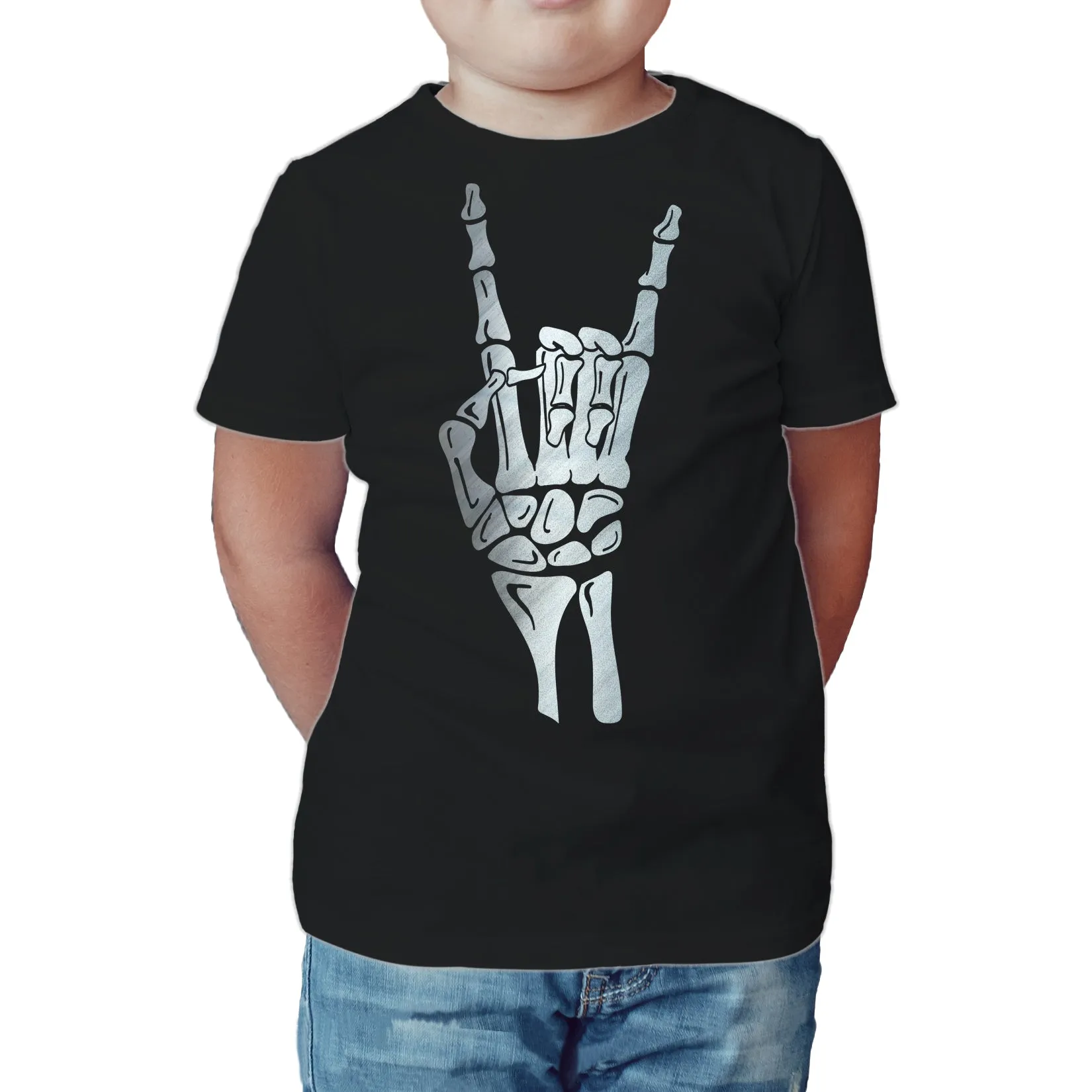 Halloween Day Of The Dead Occult Metal Horns Sign Skeleton Official Kid's T-shirt