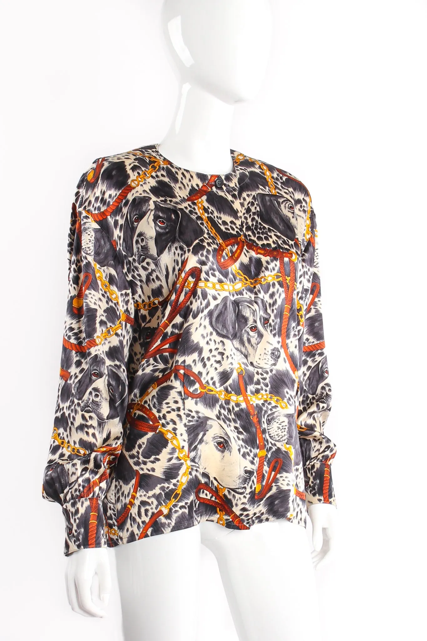 Hound Dog Bridle Print Silk Blouse