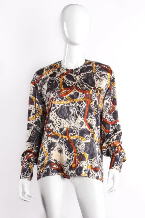 Hound Dog Bridle Print Silk Blouse