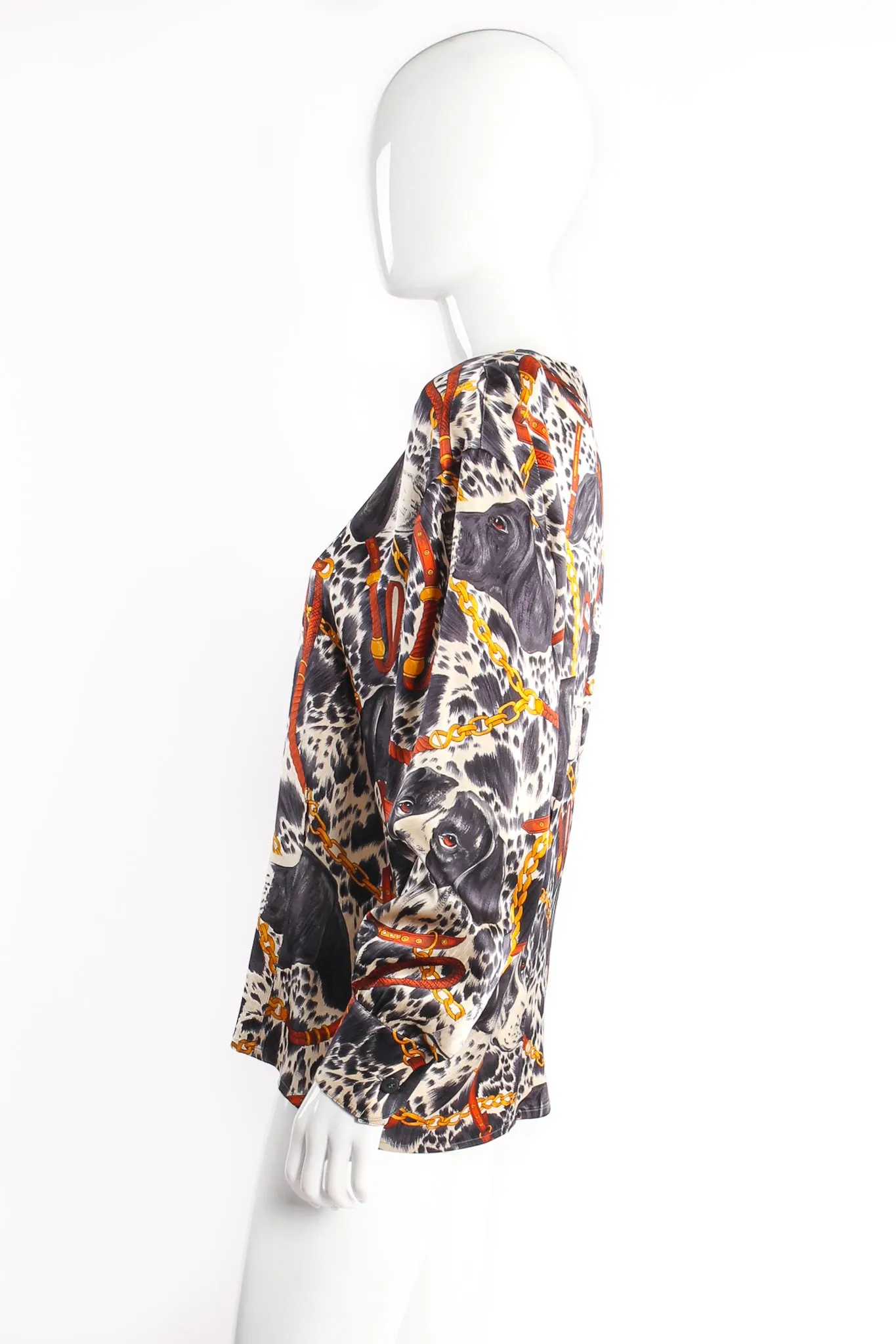 Hound Dog Bridle Print Silk Blouse