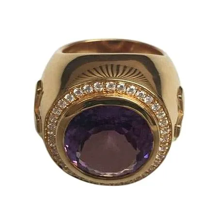 Huge Natural Amethyst Gold Bishop Ring