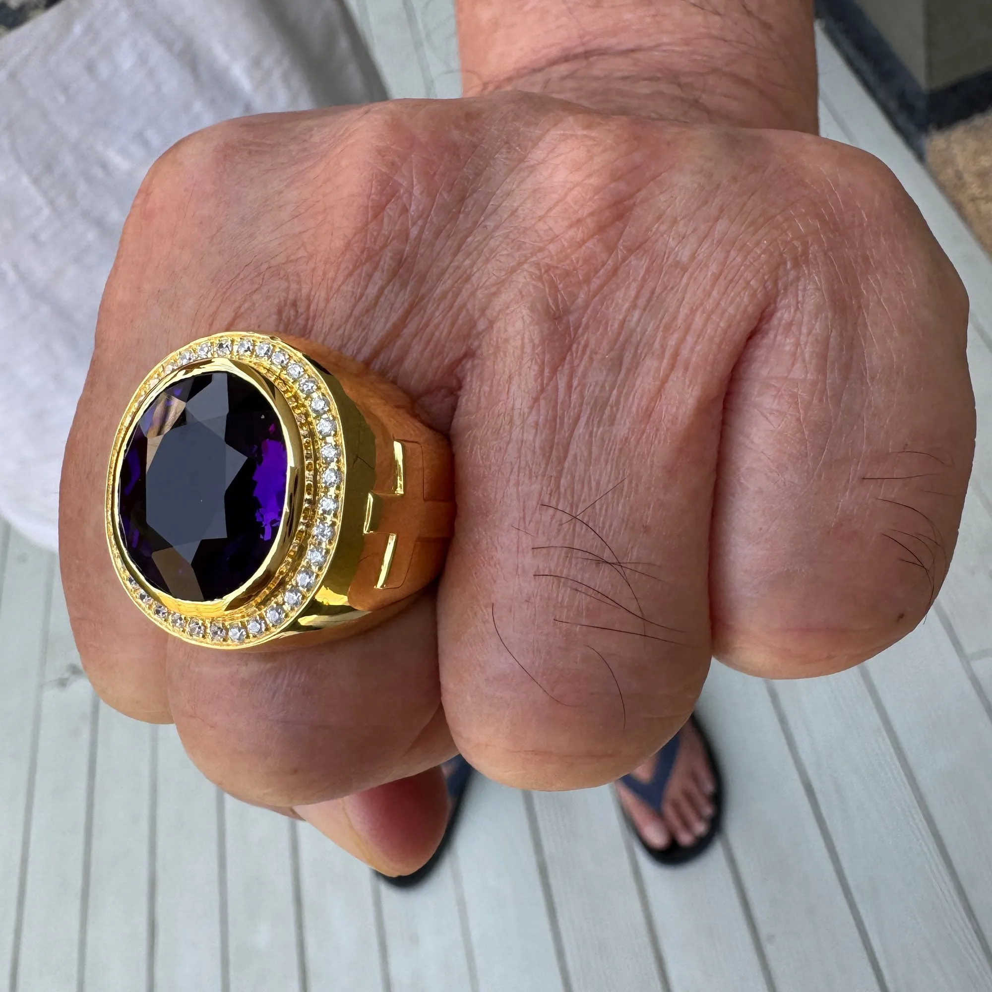 Huge Natural Amethyst Gold Bishop Ring