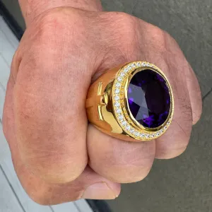 Huge Natural Amethyst Gold Bishop Ring
