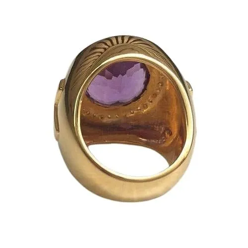 Huge Natural Amethyst Gold Bishop Ring