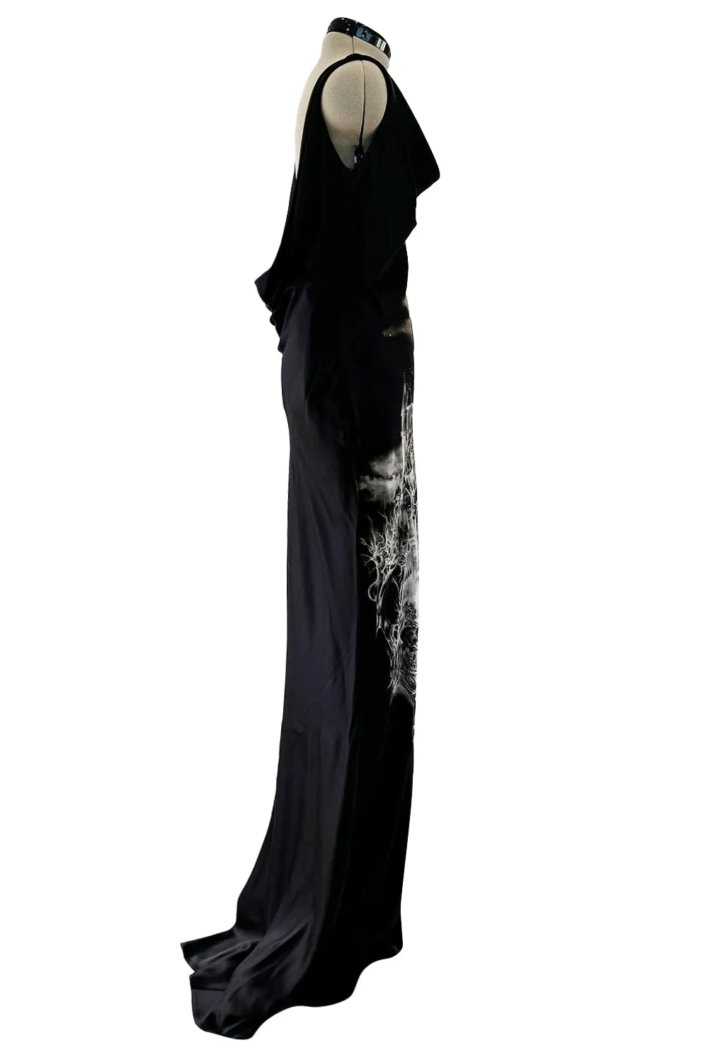Iconic 2007 Alexander McQueen Fairy / Skeleton Castle Print Silk Bias Cut