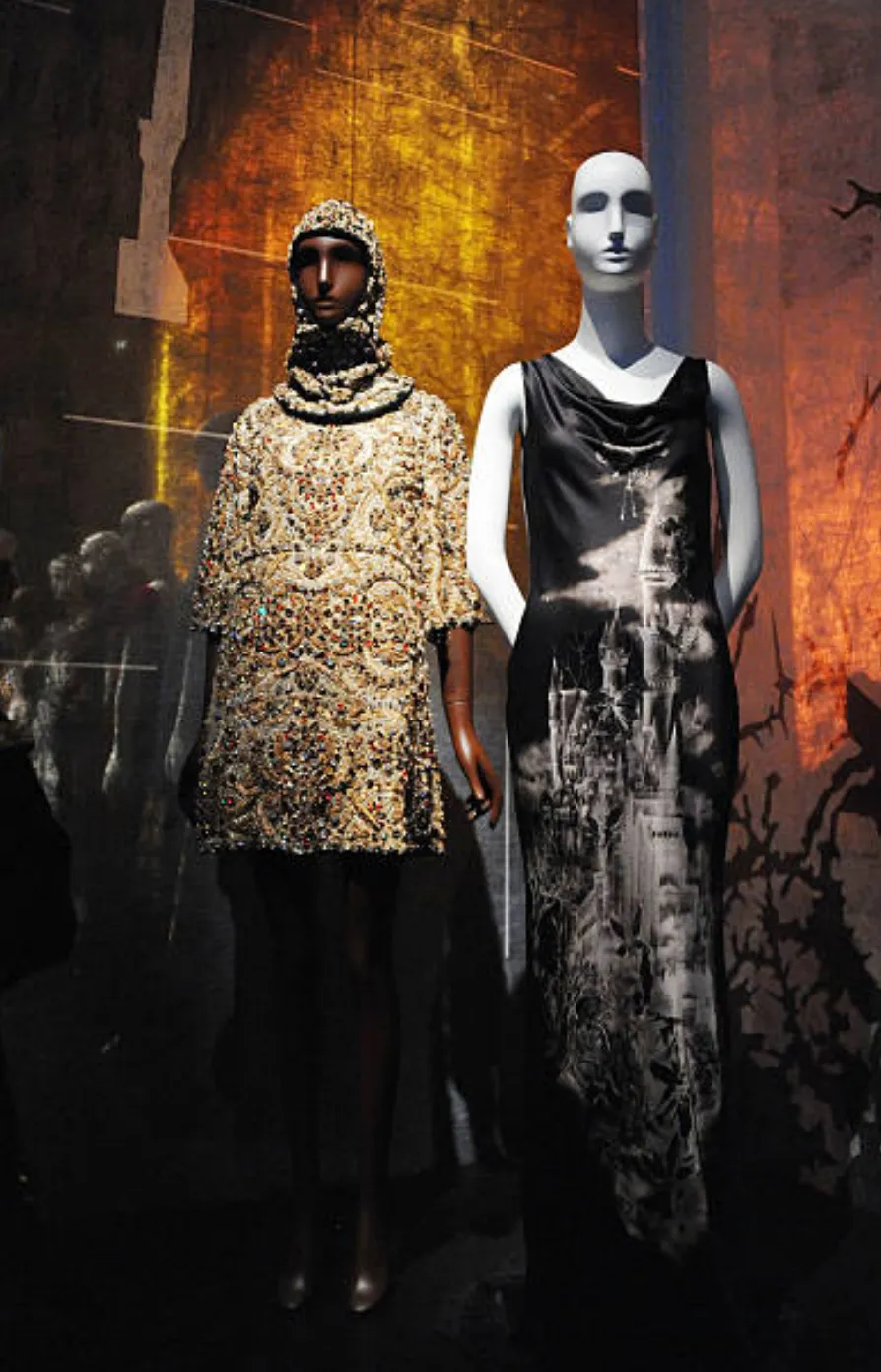 Iconic 2007 Alexander McQueen Fairy / Skeleton Castle Print Silk Bias Cut