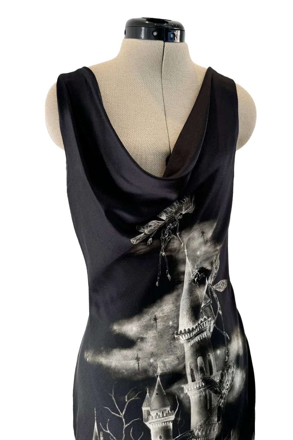 Iconic 2007 Alexander McQueen Fairy / Skeleton Castle Print Silk Bias Cut