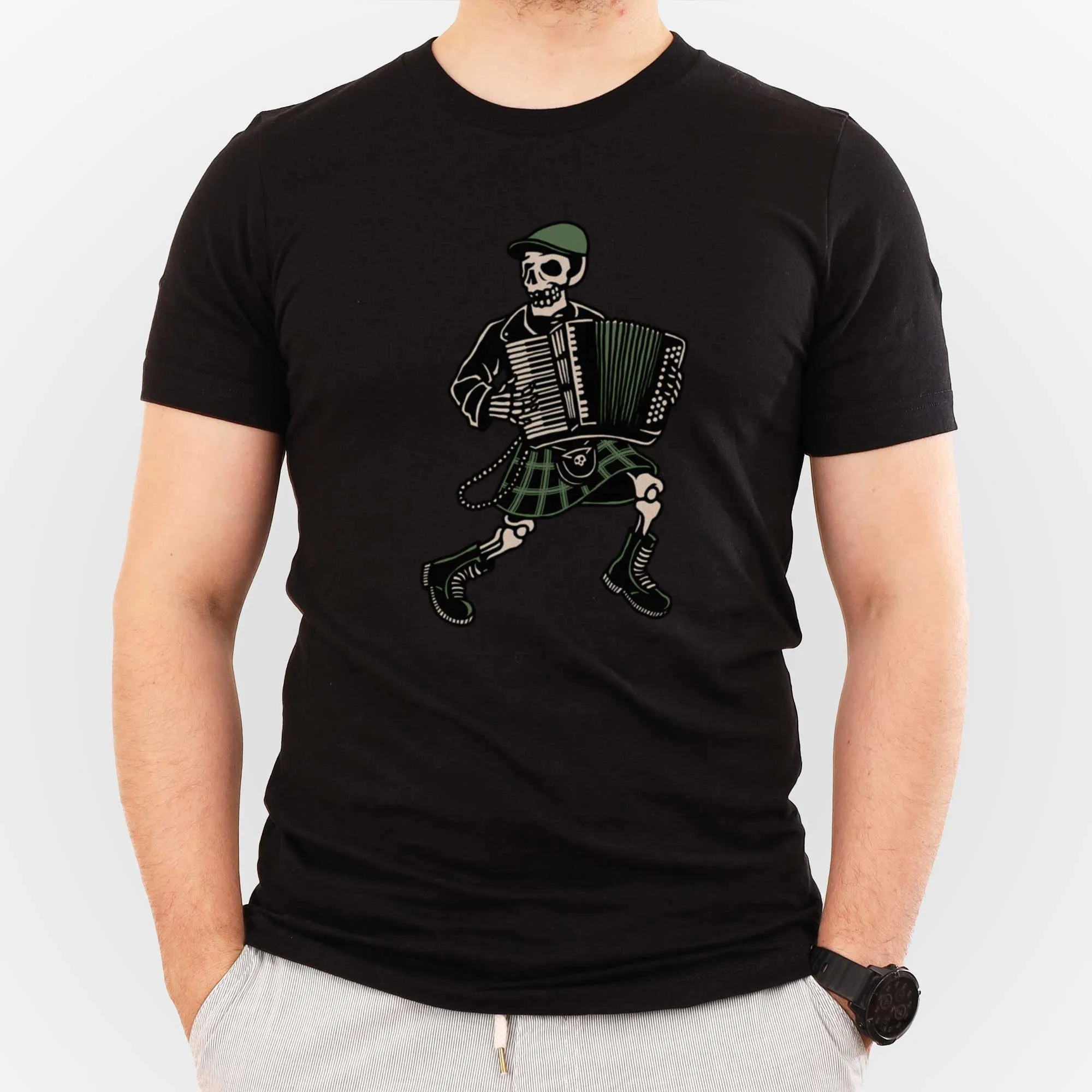 Irish Skeleton with Accordion - Adult Unisex Jersey Crew Tee