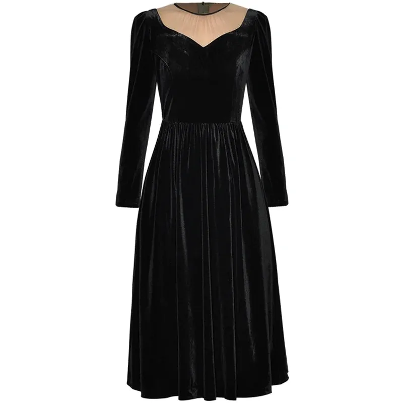 Jolie Mesh Spliced High Waist Slim Long Dress