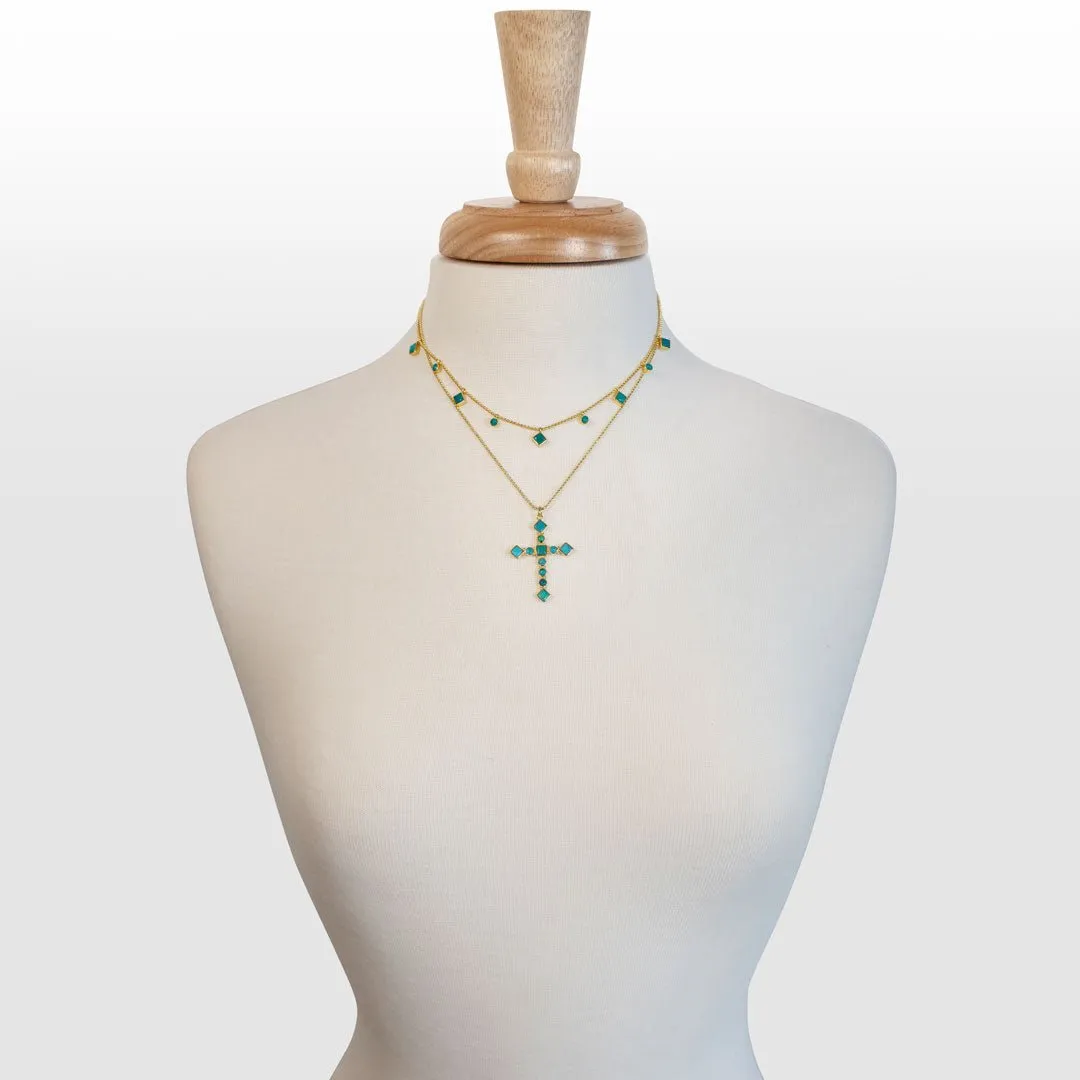 Keepsake - Turquoise and 14K Gold vermeil Cross Charm Necklace