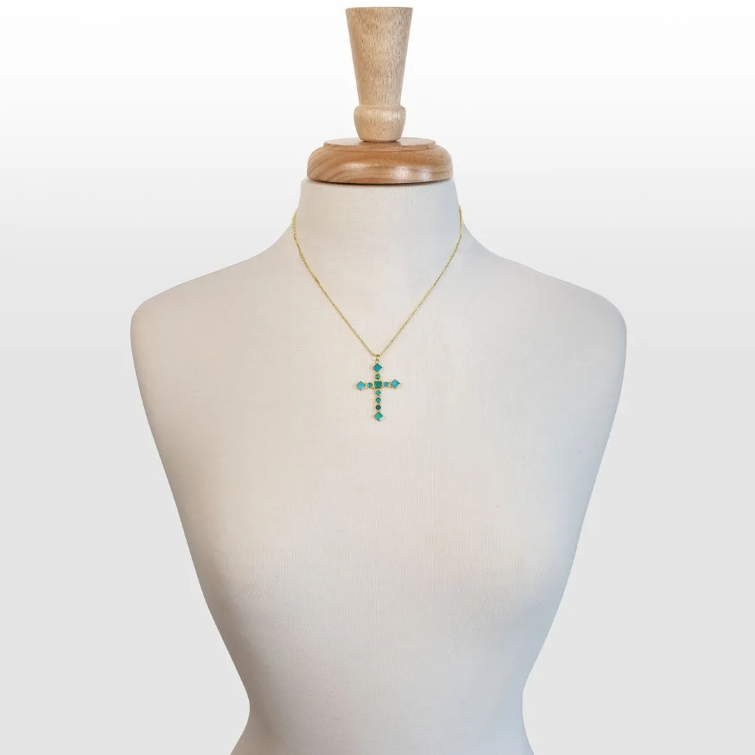 Keepsake - Turquoise and 14K Gold vermeil Cross Charm Necklace