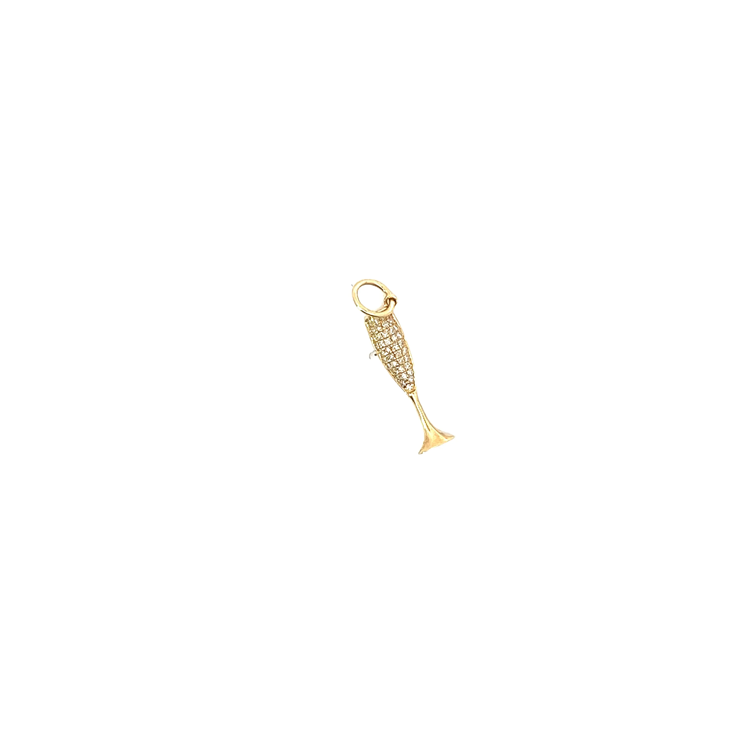 Ladies 14k Yellow Gold Diamond Champagne Glass Charm