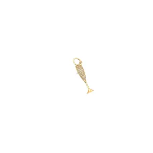 Ladies 14k Yellow Gold Diamond Champagne Glass Charm