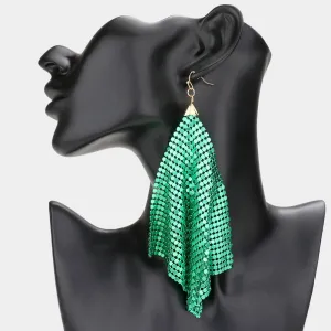 Large Green Mesh Chain Dangle Pageant Earrings | Runway Earrings | 581242