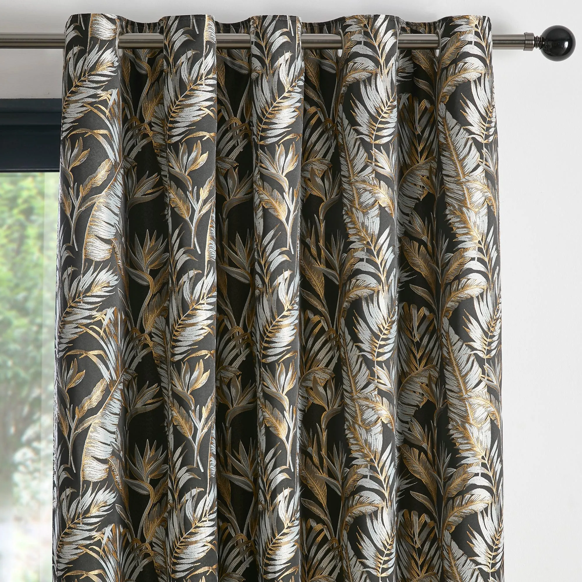 Laurence Llewelyn-Bowen Paradise Palm Eyelet Curtains  - Black