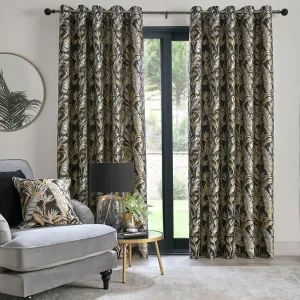 Laurence Llewelyn-Bowen Paradise Palm Eyelet Curtains  - Black