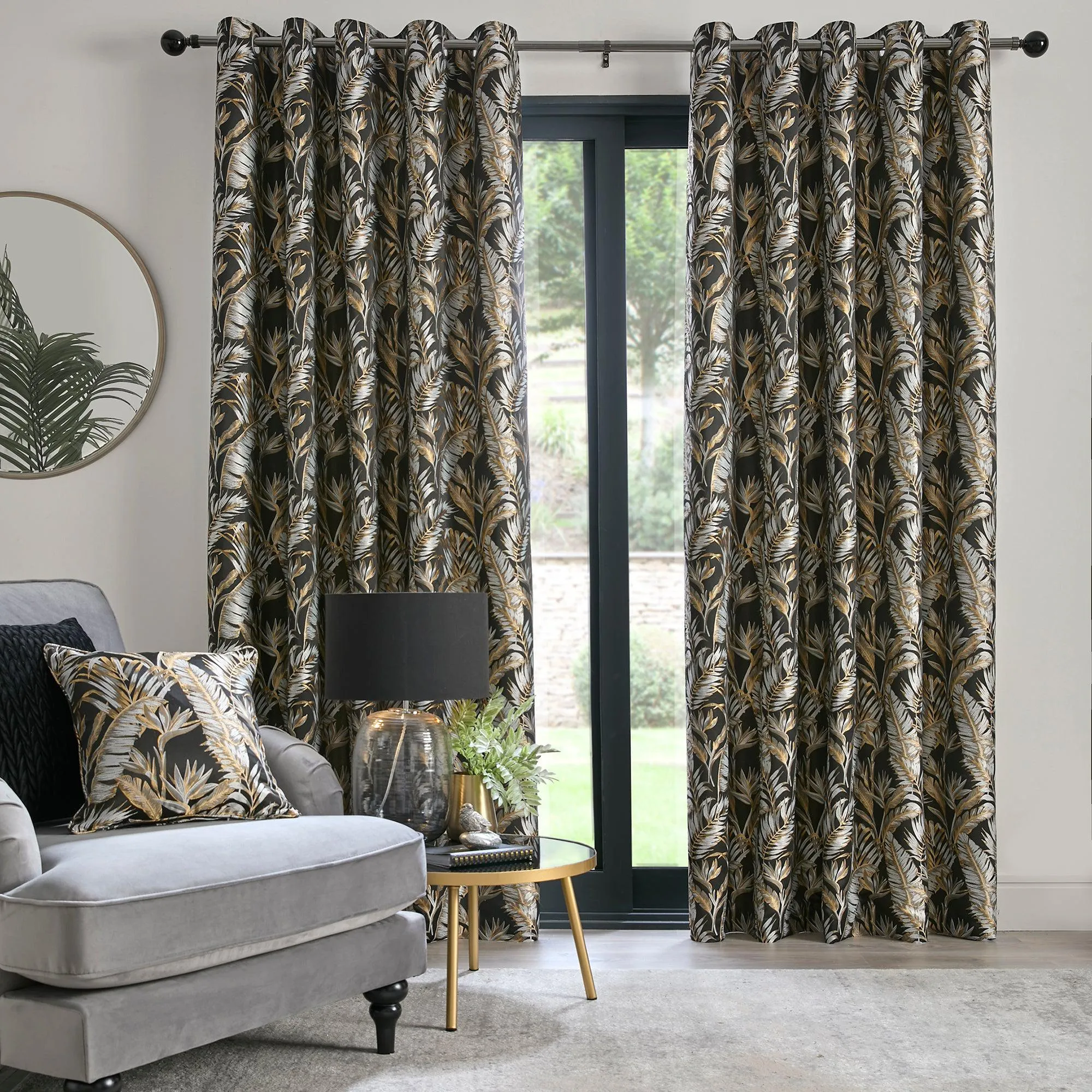 Laurence Llewelyn-Bowen Paradise Palm Eyelet Curtains  - Black