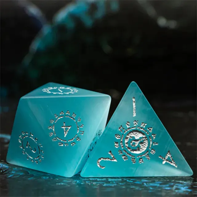 Level Up Premium Dice | Cat Eye Gemstone | Blue Patterned