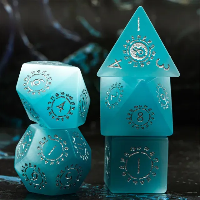 Level Up Premium Dice | Cat Eye Gemstone | Blue Patterned