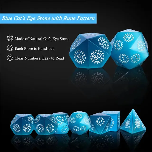Level Up Premium Dice | Cat Eye Gemstone | Blue Patterned