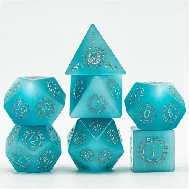 Level Up Premium Dice | Cat Eye Gemstone | Blue Patterned