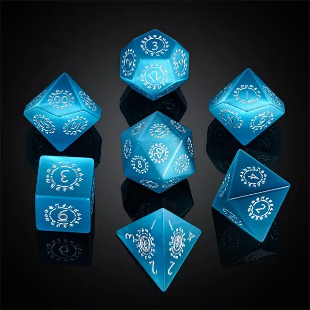 Level Up Premium Dice | Cat Eye Gemstone | Blue Patterned