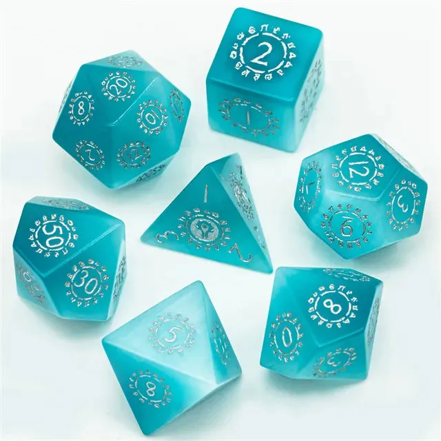 Level Up Premium Dice | Cat Eye Gemstone | Blue Patterned