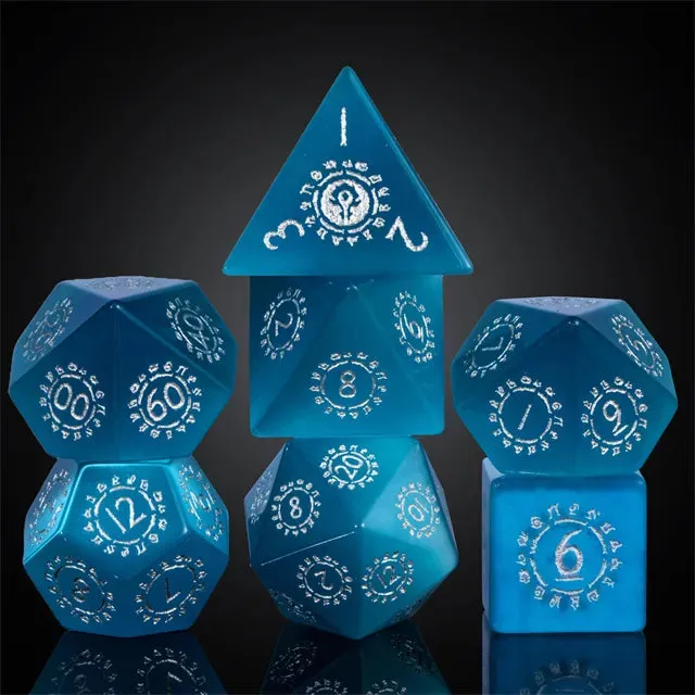 Level Up Premium Dice | Cat Eye Gemstone | Blue Patterned