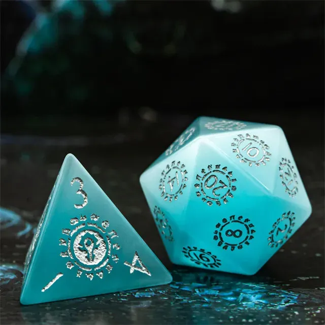 Level Up Premium Dice | Cat Eye Gemstone | Blue Patterned