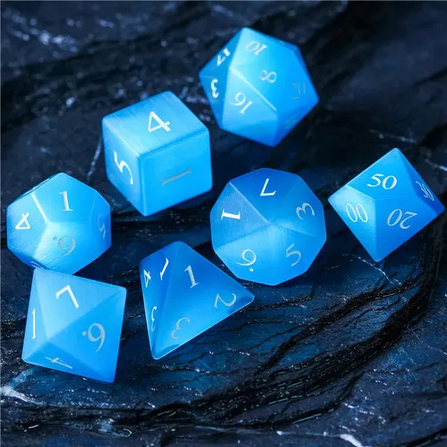 Level Up Premium Dice | Cat Eye Gemstone | Blue