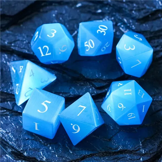 Level Up Premium Dice | Cat Eye Gemstone | Blue