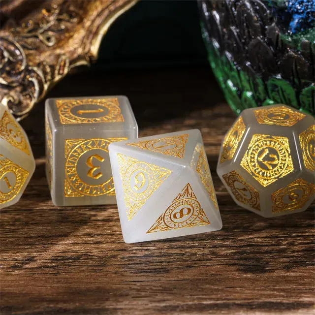 Level Up Premium Dice | Cat Eye Gemstone | Gold Patterned
